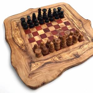 Schachspiel rustikal, Schachbrett Gr. M inkl. Schachfiguren, aus Olivenholz, in Handarbeit, Geschenk. Bild 4