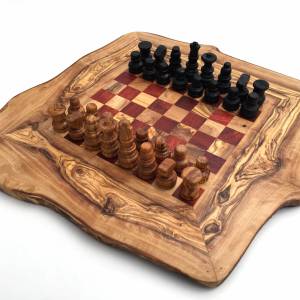 Schachspiel rustikal, Schachbrett Gr. M inkl. Schachfiguren, aus Olivenholz, in Handarbeit, Geschenk. Bild 5