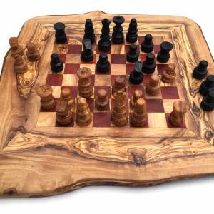 Schachspiel rustikal, Schachbrett Gr. M inkl. Schachfiguren, aus Olivenholz, in Handarbeit, Geschenk. Bild 6