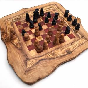 Schachspiel rustikal, Schachbrett Gr. M inkl. Schachfiguren, aus Olivenholz, in Handarbeit, Geschenk. Bild 7