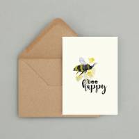 Karte "Bee happy" | Grußkarte Geburtstag | Postkarte für Mama | Aquarell Grußkarte | Muttertagskarte Bild 1