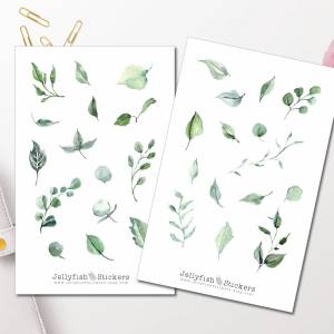 Grüne Blätter Sticker Set | Florale Aufkleber | Journal Sticker | Blumen Sticker | Planer Sticker | Sticker Floral, Pfla Bild 1
