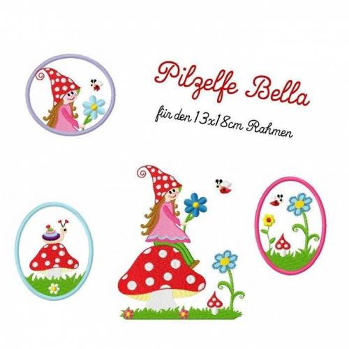Stickdatei Elfe, digitale Datei, Pilzelfe Bella 13x18cm