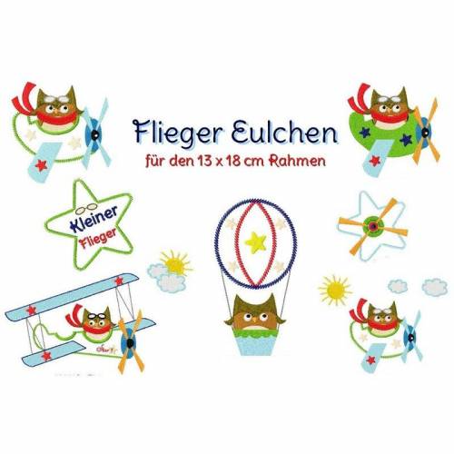 Stickdatei Eule, digitale Stickdatei Fliegereule 13x18cm
