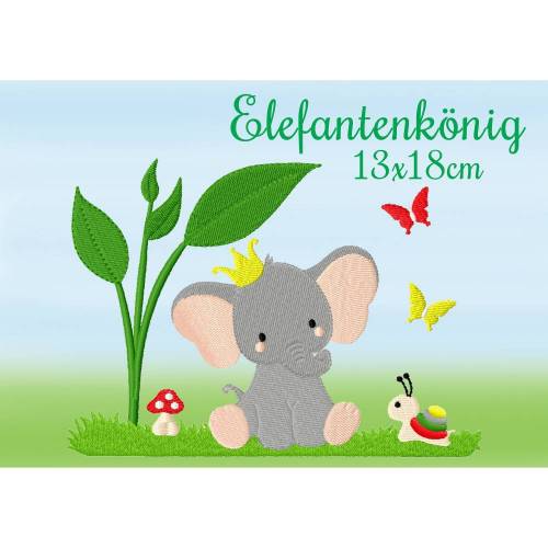 Digitales Stickmuster ,Stickdatei Elefant, Elefantenkönig 13x18cm