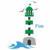 Wandtattoo: Leuchtturm mit Möwen grün - mit Name personalisierbar Bild 2