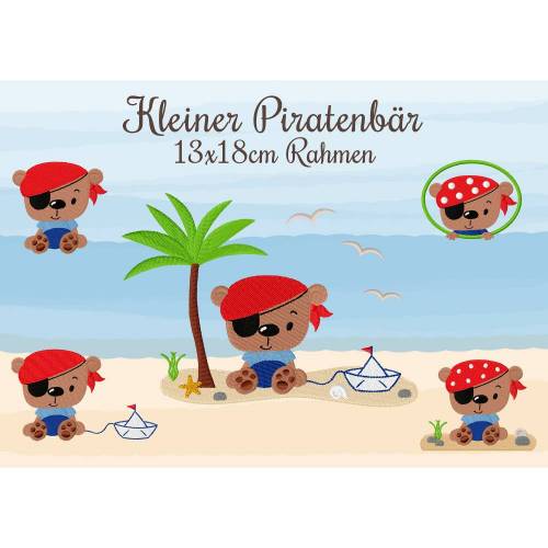 digitale Datei,Stickmuster Stickdatei Kleiner Piratenbär 13x18cm