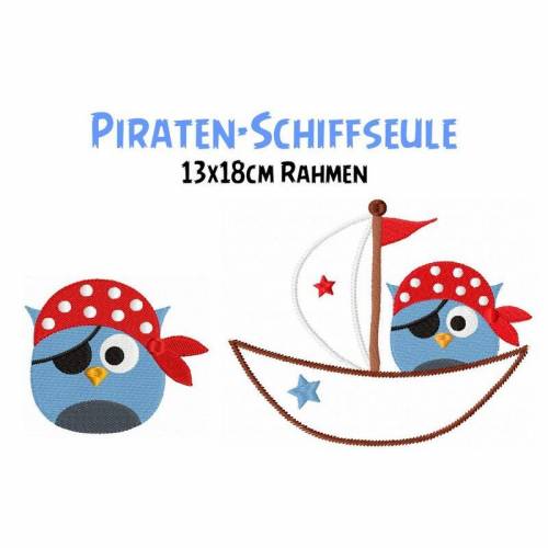 digitale Datei,Stickdatei Pirateneule 13 x18 cm