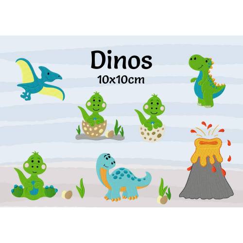digitale Datei,Stickmuster, Stickdatei , Stickdatei Dinos 10x10cm