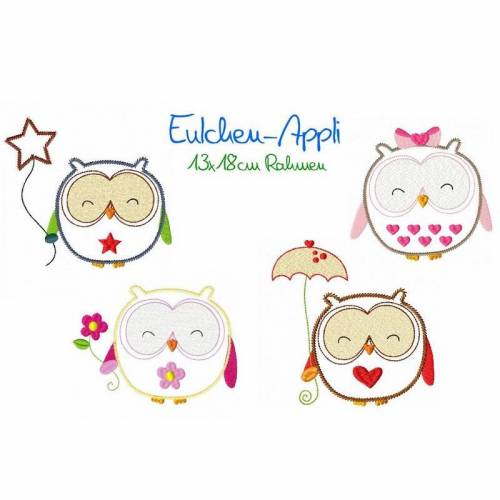 digitale Datei,Stickdatei Eulchen Applis 13x18