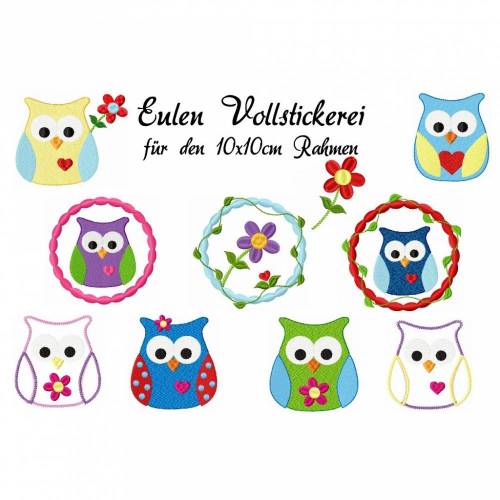 Stickdatei Eulen Vollstick 10 x10cm