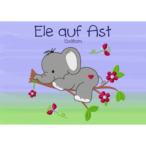 Stickdatei Ele auf Ast 13x18cm