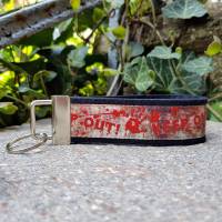 Schlüsselanhänger Schlüsselband Filz schwarz Ripsband Gothic Handabdruck Danger rot ! Bild 1