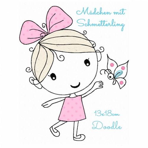 Stickdatei,Doodle,Teildoodle Mädchen mit Schmetterling 13x18cm