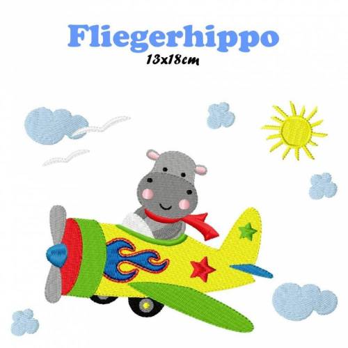 digitale Datei,Stickdatei Fliegerhippo 13x18cm