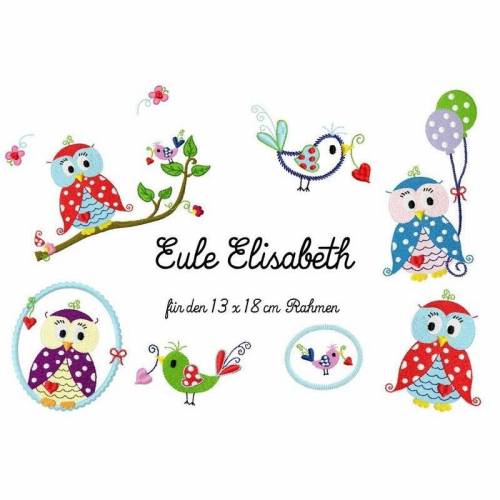 Stickdatei, digitale Datei Eule Elisabeth 13 x 18