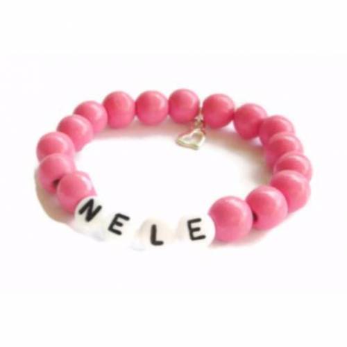 Namensarmband Holzperlen mit 925er Sterlingsilberherz für Kinder