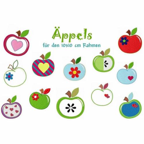 Stickdatei, digitale Stickdatei,Stickdateien Äppels 10x10cm