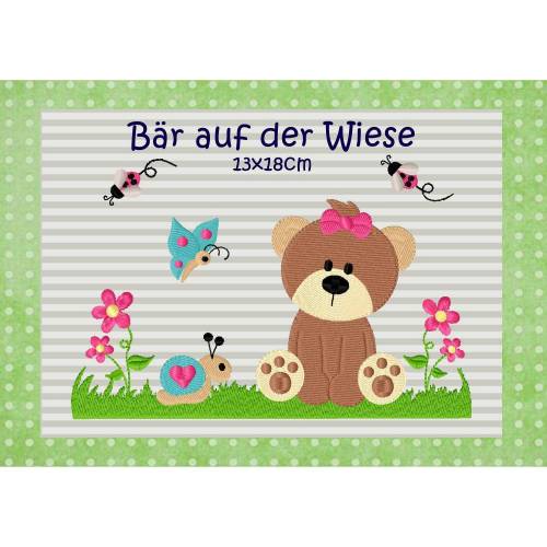 Stickdatei Bär auf der Wiese 13x18cm