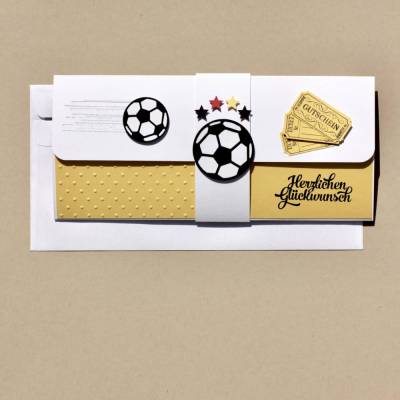 Geschenkverpackung Fußball Ticket gelb Einladung