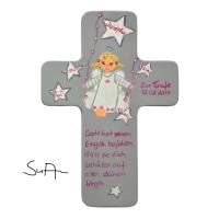 Schutzengelkreuz für Mädchen Taufkreuz, Kinderkreuz Geschenk zur Taufe / Geburt Bild 1
