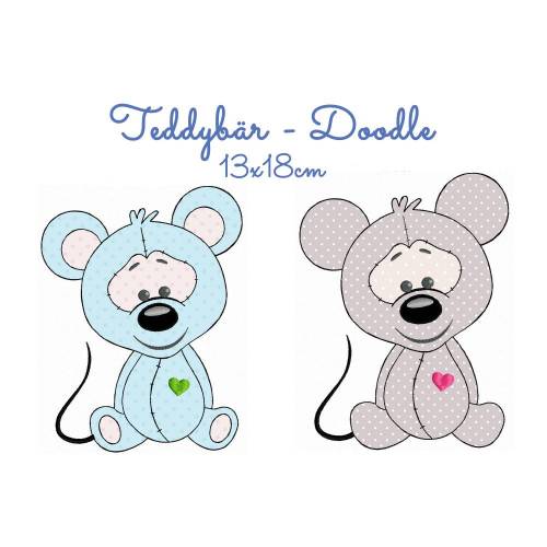 Stickdatei, digitale Stickdatei,Stickdateien Teddy-Doodle 13x18cm