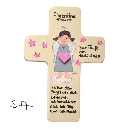 Schutzengelkreuz für Mädchen Taufkreuz, Kinderkreuz Geschenk zur Taufe / Geburt