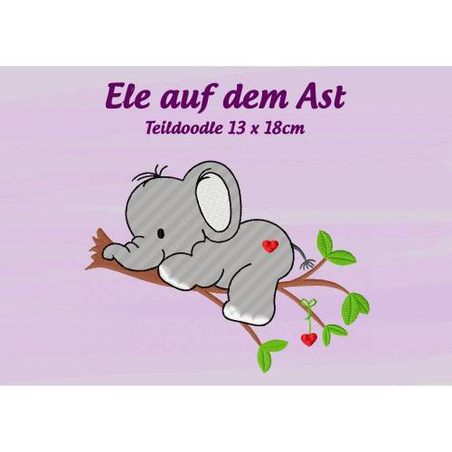 Stickdatei Ele auf dem Ast Teildoodle 13x18cm