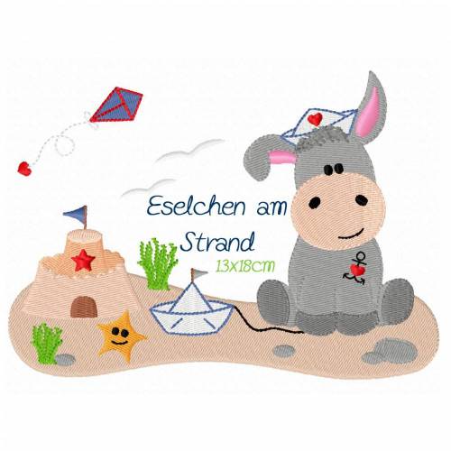 Stickdatei,digitale Datei Esel am Strand 13x18cm