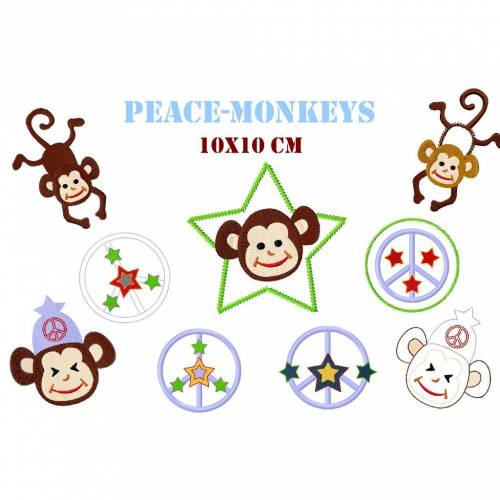 Stickdatei Peace-Monkeys 10x10cm