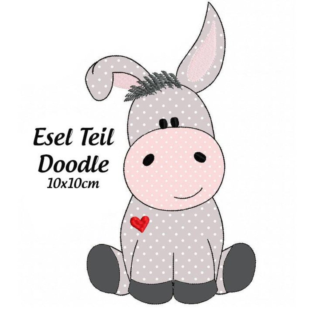 Stickdatei, digitale Stickdatei,Stickdateien Esel Teil-Doodle 10x10cm Bild 1