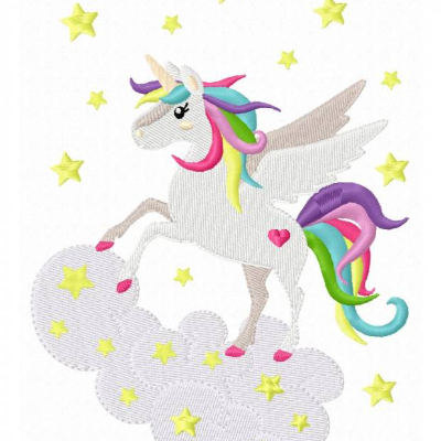 digitale Datei,Stickdatei,Einhorn auf Wolke 13x18cm
