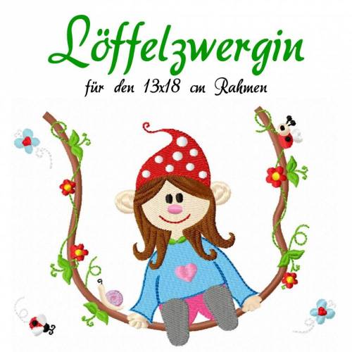 Stickdatei Zwerg,Stickmuster Löffelzwergin 13x18 
