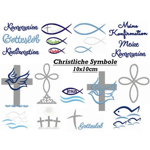 Stickmuster,digitale Datei,Stickdatei Christliche Symbole 10x10cm