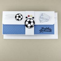 Geschenkverpackung Fußball Ticket Einladung blau Gutscheinverpackung Geburtstag Geldgeschenk Bild 1