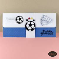 Geschenkverpackung Fußball Ticket Einladung blau Gutscheinverpackung Geburtstag Geldgeschenk Bild 2