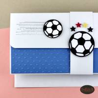 Geschenkverpackung Fußball Ticket Einladung blau Gutscheinverpackung Geburtstag Geldgeschenk Bild 4