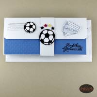 Geschenkverpackung Fußball Ticket Einladung blau Gutscheinverpackung Geburtstag Geldgeschenk Bild 6