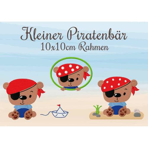 digitale Datei,Stickmuster,Stickdatei Kleiner Piratenbär 10x10 cm