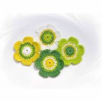 Häkelblumen limone zitrone, 4er-Set gehäkelte Blume, Häkelapplikationen Blüten Bild 3