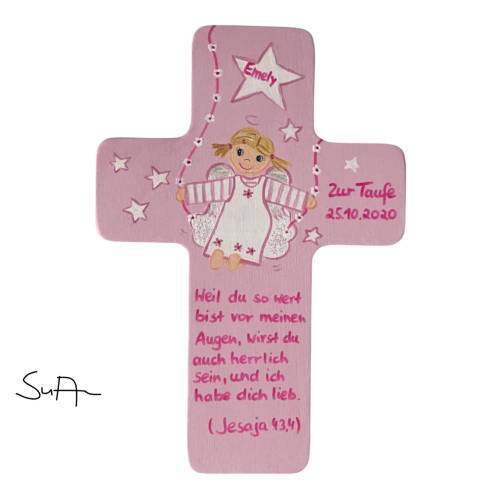 Schutzengelkreuz für Mädchen Taufkreuz, Kinderkreuz Geschenk zur Taufe / Geburt