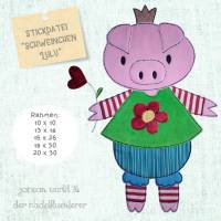 Digitale Stickdatei Janeas World Schweinchen Lulu 10x10 - 20x30 cm (4x4 - 8x12") Stickrahmen Bild 1