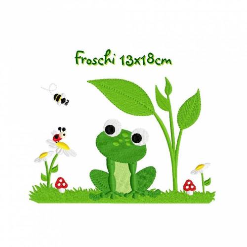 Stickdatei Frosch auf Wiese 13x18cm