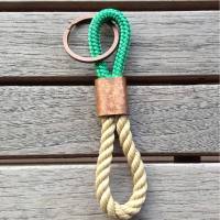 Schlüsselanhänger maritim grünes Segeltau/Seil mit Kupferelement Bild 1