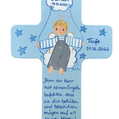Schutzengelkreuz Junge Taufkreuz, Kinderkreuz Geschenk zur Taufe / Geburt
