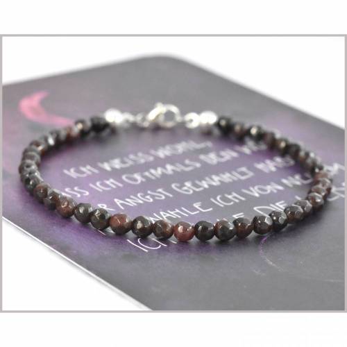 Edelstein Armband Granat 4 mm, dunkel rot, 925 silber, Geburtsstein Januar