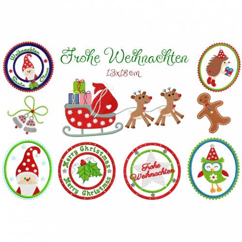 Stickdatei Frohe Weihnachten 13x18cm