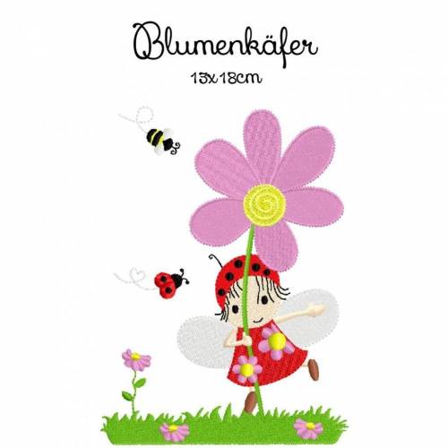 Stickdatei Marienkäfer, digitale Stickdatei, Käfer,Blume,Blumenkäfer 13x18cm