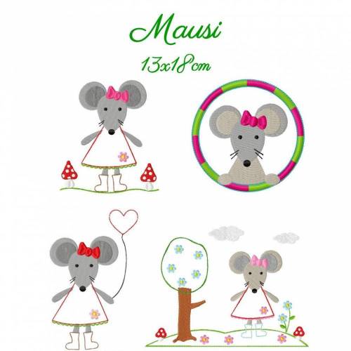Stickdatei Maus, digitale Datei Mausi 13x18cm