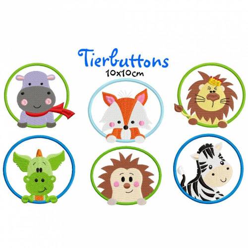 Stickdatei, digitale Stickdatei,Stickdateien Tierbuttons 10x10cm